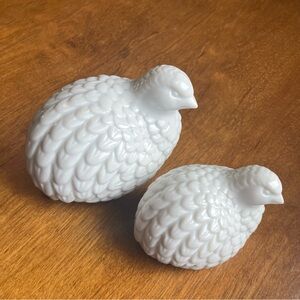 Vintage MCM Midcentury White Ceramic Pair of Quails Birds Figurines